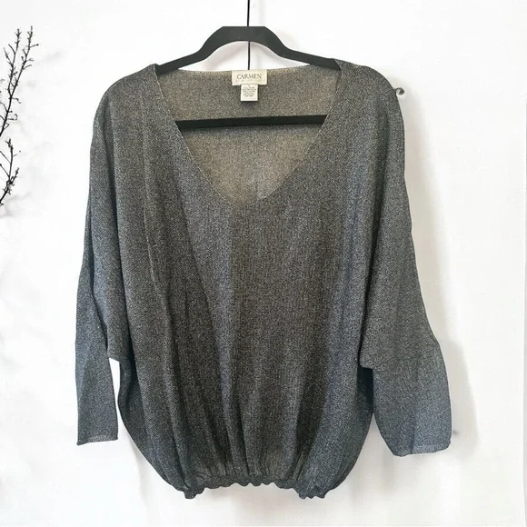 CARMEN by Carmen Marc Valvo Black Grey Shimmery Top - Picture 2 of 7